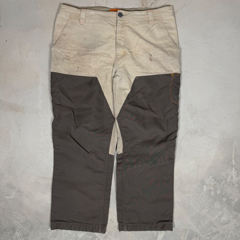 Field & Stream Mens 38x29 Canvas Hunting Pants Brown Tan brush guard double knee